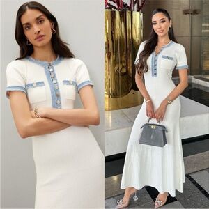 Sandro Alecia Medium 38 Knit Denim Midi Dress White
